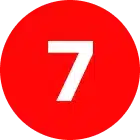 A white number 7 in a red circular background.